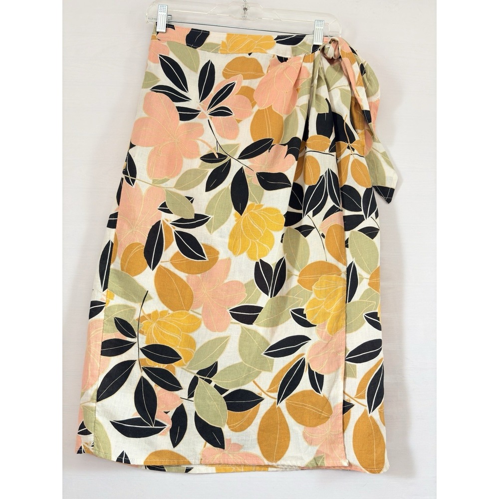 Rachel Zoe Midi Wrap Tie Skirt‎ Colorful Floral Linen Casual Beach Small NwT